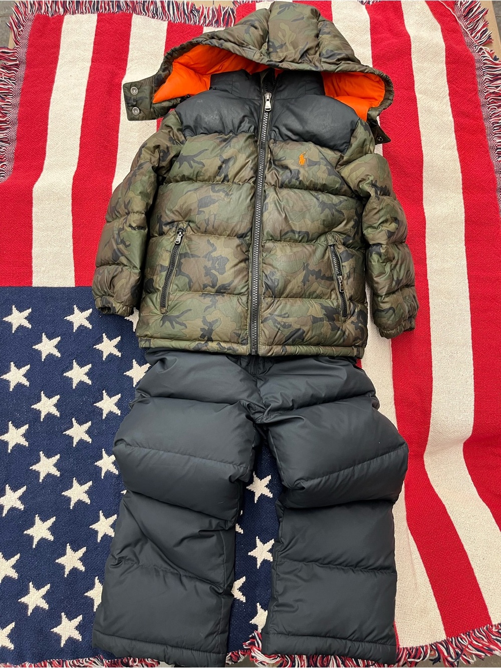 Polo by Ralph Lauren Kids Green Camo Puffer Jacket with Black Snow Pants Size 4T